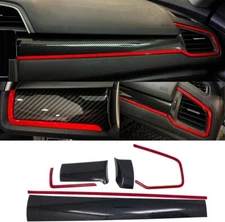 Carbon Fiber Print Red Edge Co-pilot Front Dash Trim Cover Kit Fits 16-21 Civic
