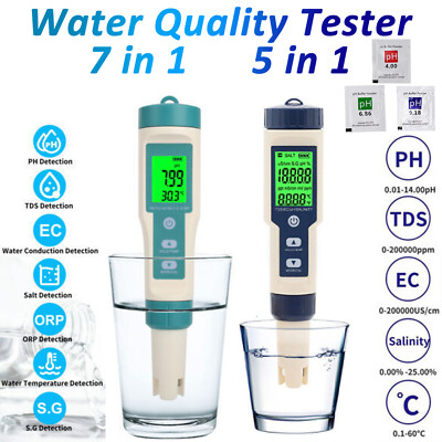 7IN1 5IN1 Digital LCD PH/TDS/EC/Temperature/Salinity Water Quality Tester Meter