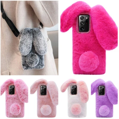 HFICY For iPhone 17 PRO MAX Case Girly Faux Bunny Pet Fluffy Soft Warm Phone Cover
