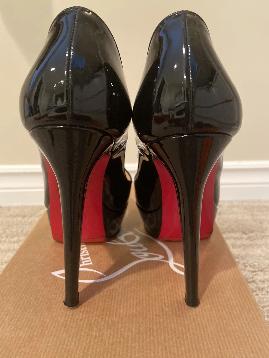 Christian Louboutin, Shoes, Authentic Christian Louboutin Patent Lady  Peep Toe Spikes Platform Heel 395