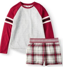 Wonder Nation Girls 2 PC Sleep Set Long Sleeve Shirt  Shorts X-Large 14-16 Pl