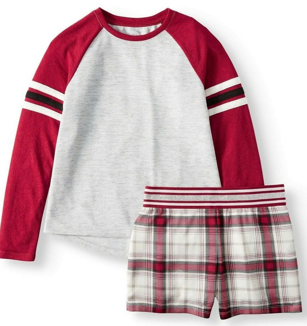 Wonder Nation Girls 2 Pc Sleep Set Long Sleeve Shirt Shorts Small 6 6x Plaid For Sale Online Ebay