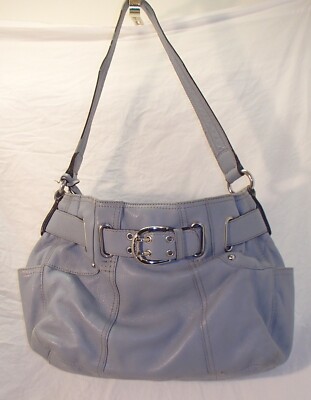 Genuine Pebbled Leather Tignanello Slate Baby Blue Shoulder Handbag Purse 