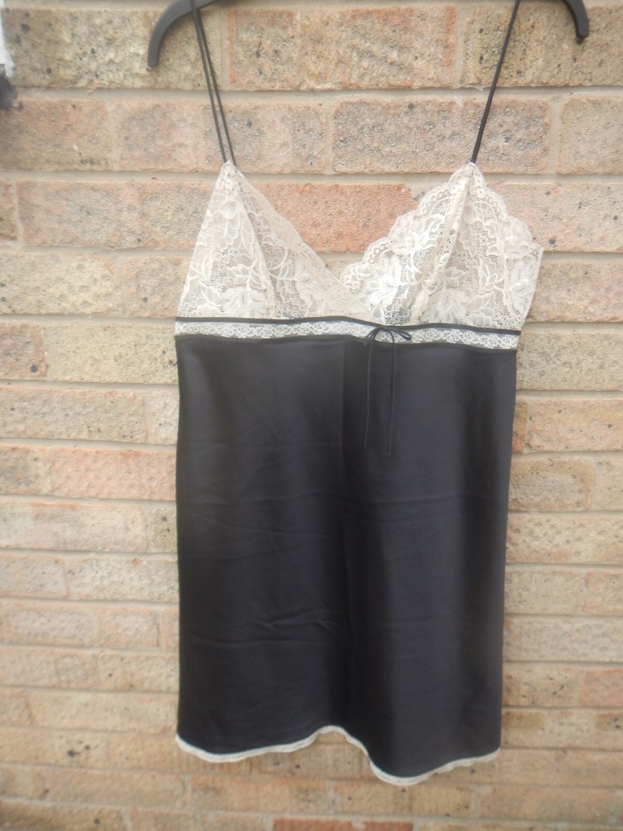 VINTAGE/OLDER JASPER CONRAN SHORT BLACK SILKY NIGHTY SIZE 14 CREAM