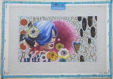 Colors of Praise Needlepoint Canvas Woman w/ Blue Hair Clutch  Threads  Guide
