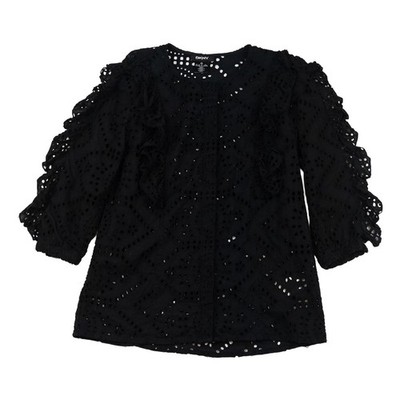 DKNY Bluse Top UK 4 US XXS schwarz 100% Baumwolle Lochstickerei Anglaise Rüschen neu ohne Etikett