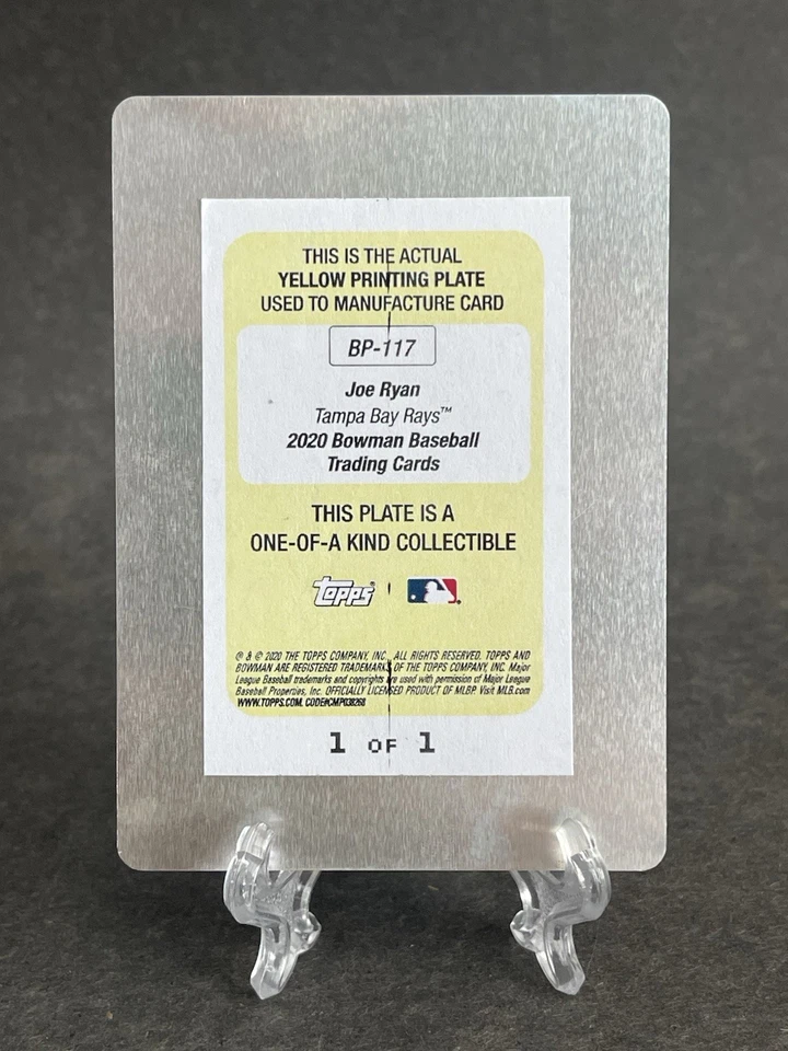 2020 Bowman Joe Ryan #BP-117 TWINS YELLOW PRINTING PLATE 1/1 1st BOWMAN - Image 2 of 4