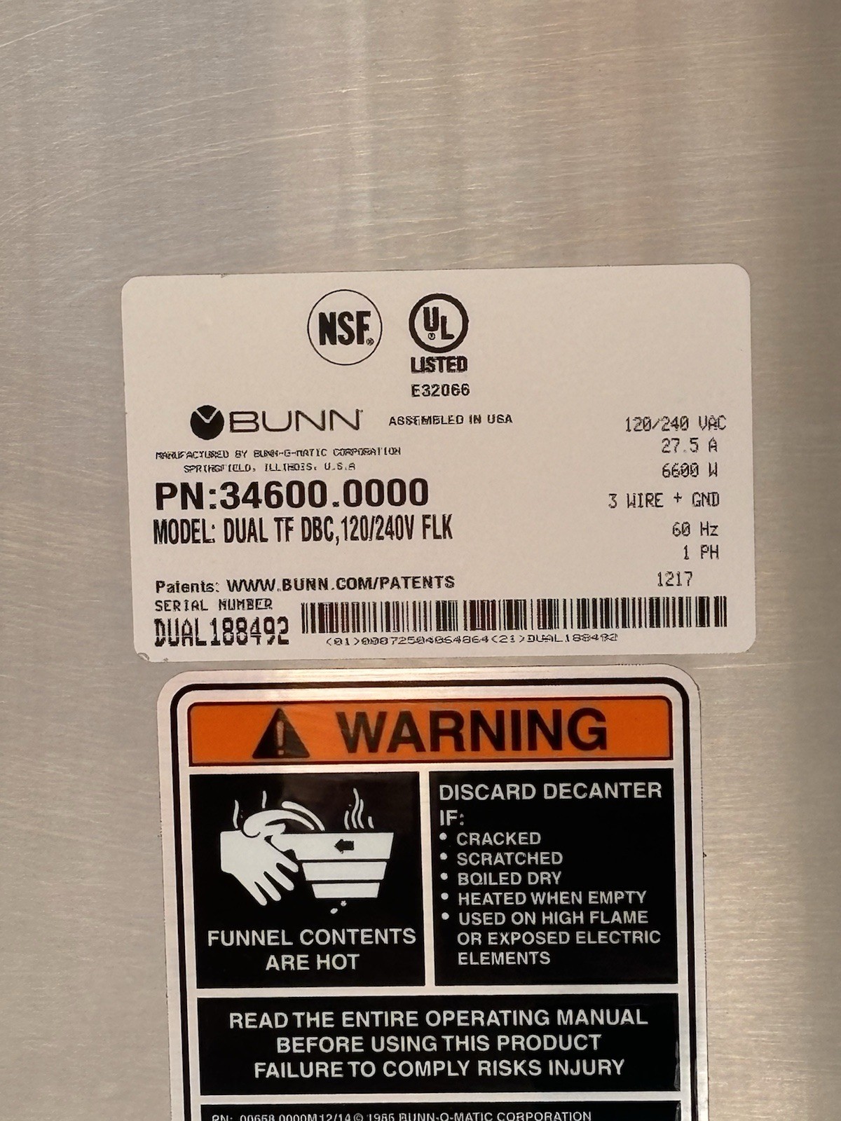 BUNN DUAL TF DBC COFFEE BREWER