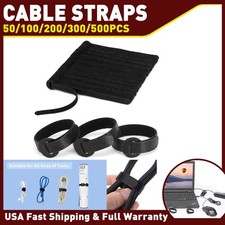 50x Fastening Straps Cable Wire Cord Hook Loop Ties Black Reusable Organizer A