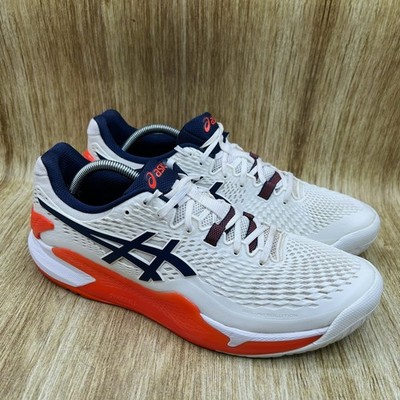 Asics Gel-Resolution 9 Men's Size 11 White Navy Orange Tennis Shoes 1041A330