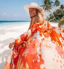 Spell & The Gypsy Robe Size S/M Tyler RARE Maxi Kimono Chili Exotic Floral Tie