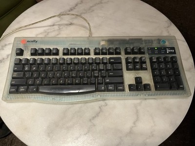 Macally iKey USB Keyboard Clear Blue Mac G3 G4 Vintage Full Size Tested