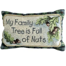 My Family Tree is Full of Nuts Tapestry Oak Leaf Blue Tartan Plaid Lumbar Pillow
