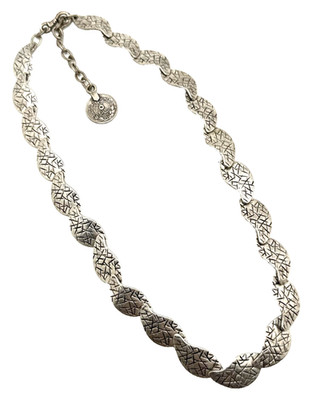Vintage Turkish Export Necklace Silver Tone Textured Link Choker MCM 16''-18''