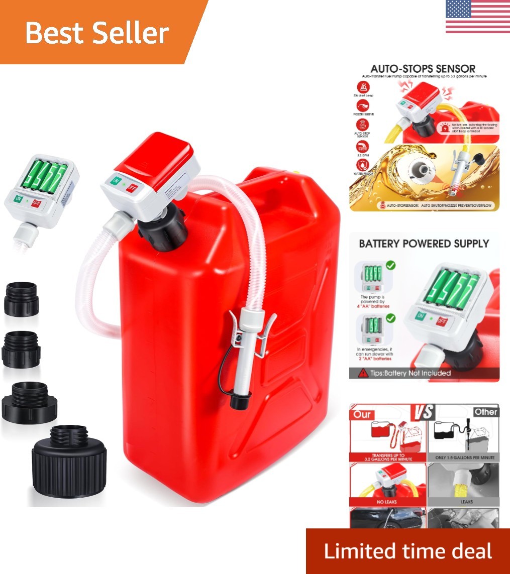 Compact Fuel Transfer Pump with Auto-Stop Sensor | 4 Adapters for Versatility