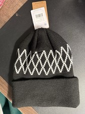 Coal Black Knit Beanie With White Diamond Pattern New With Tags