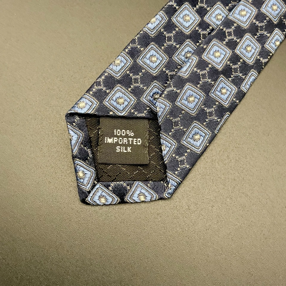 Corbata Emanuel Ungaro Para Hombre Azul Marino Geométrica 100% Seda Diseñador Lujo Foto 3 de 3