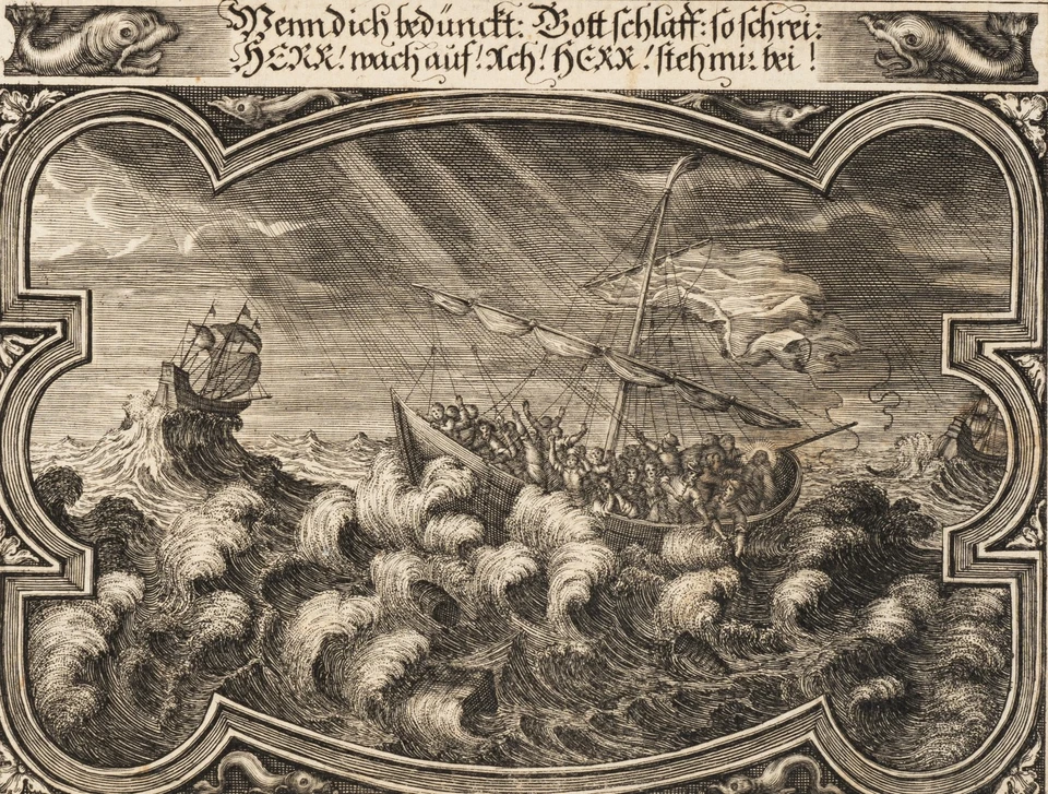 KÜSELL (*1626) nach STRAUCH (*1613), Emblem. Glaube und Gebet im Seesturm, KSt. - Bild 3 von 4