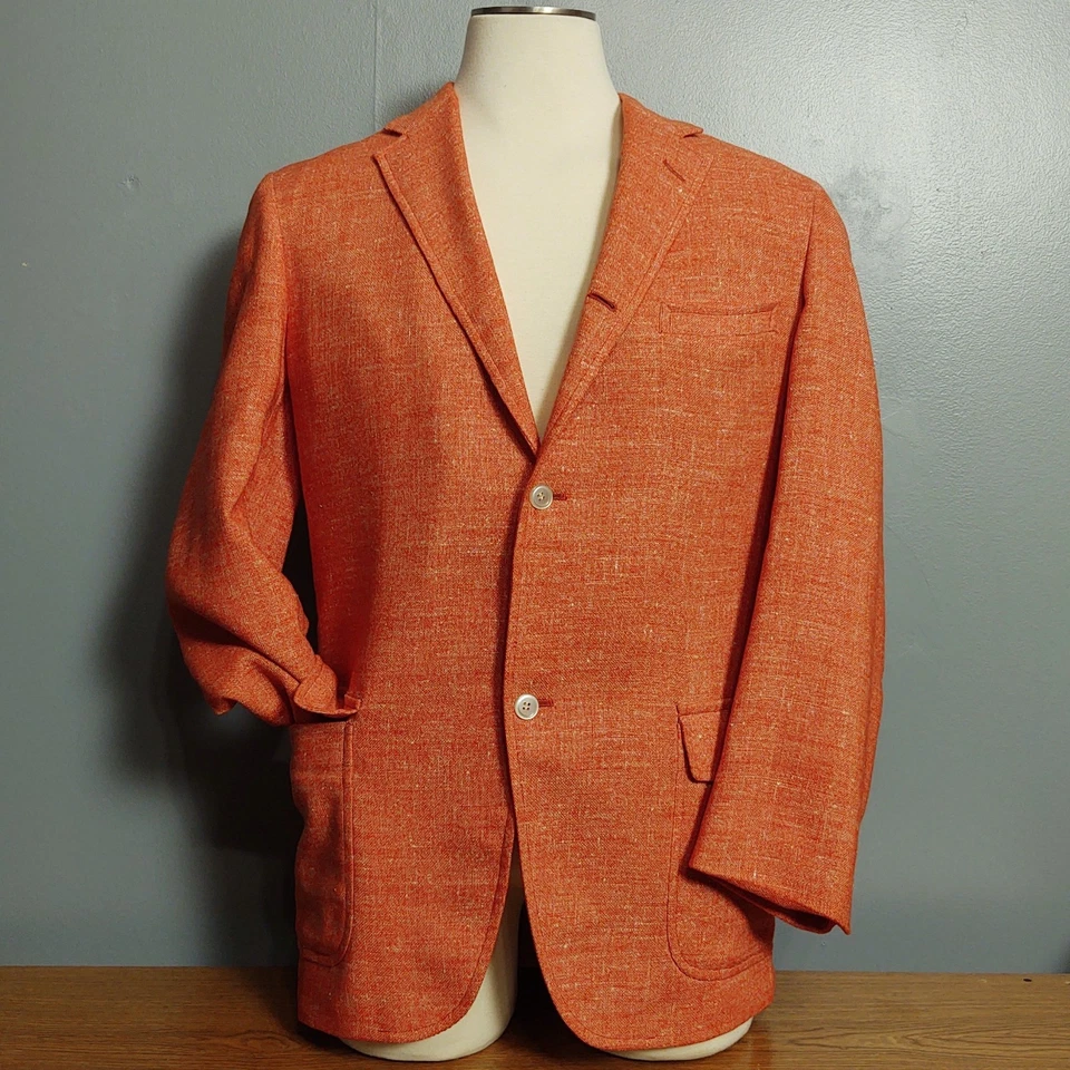 VTG 50s 60s Brooks Brothers Tweed Blazer Jacket Men's Size L 42 Orange EUC - Image 2 of 4