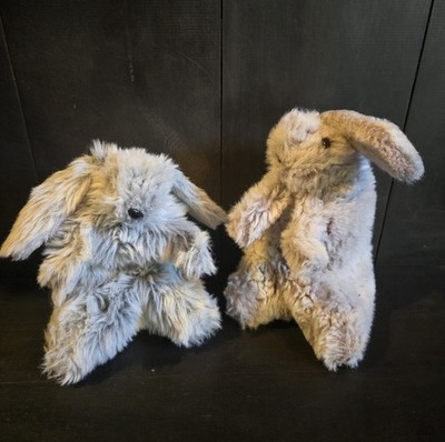 Vintage 2 Country Critters Plush Hand Puppets Gray & Tan Bunnies Full Body 12''