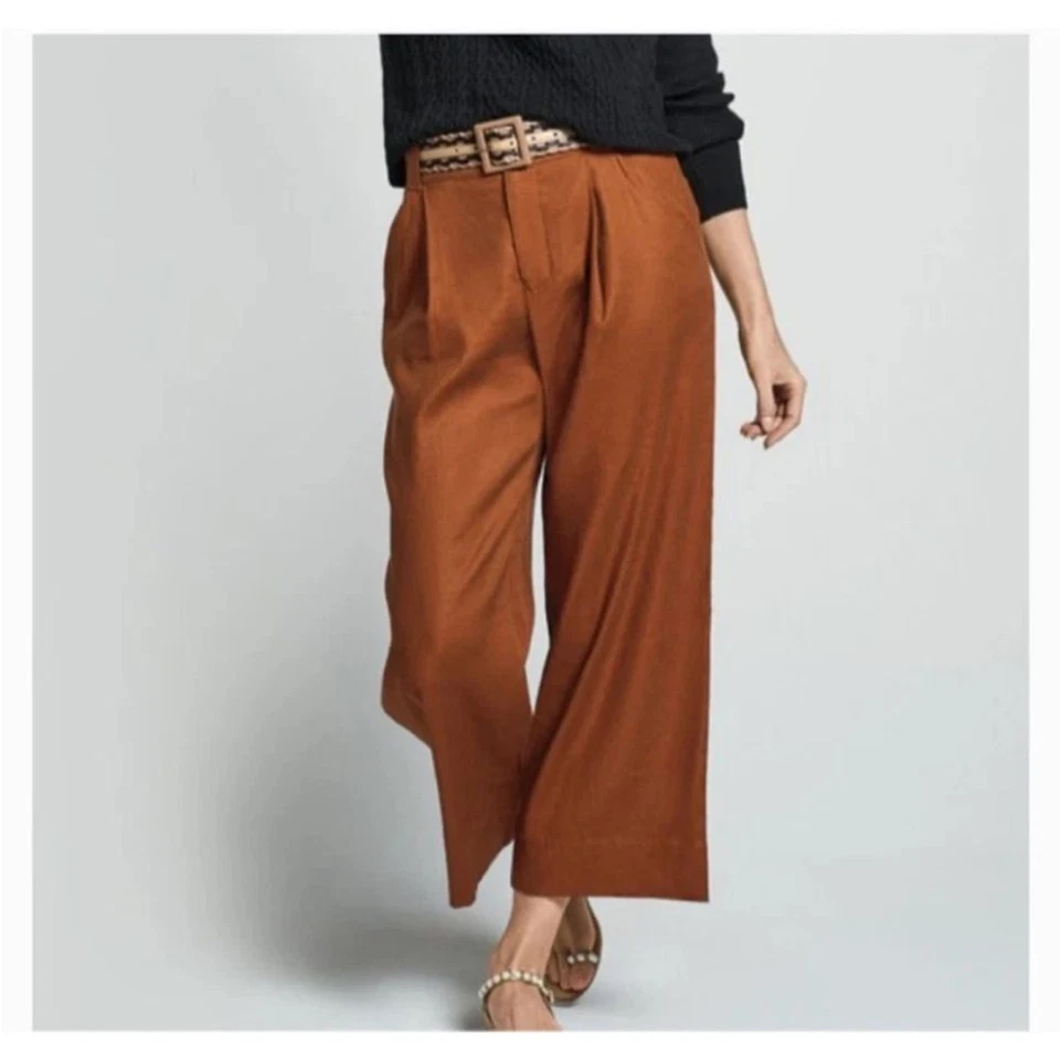 CABI M Cruise Crop Pant Sienna Brown Wide Leg Linen Blend 6478 Minimalist Preppy - Image 3 of 4