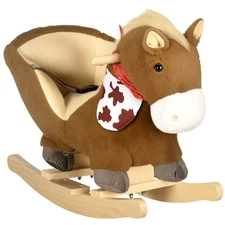 Baby Rocking Horse, Plush Animal Rocker w/ Realistic Sound, Pedals