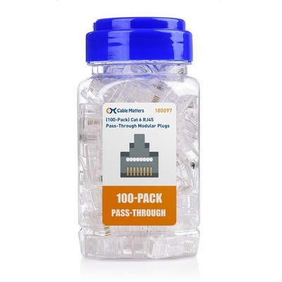 Cable Matters 100-Pack Cat 6 Pass Through RJ45 Connectors, 100-Pack, Clear 
