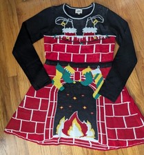 Ugly Christmas Sweater Dress Womens Large Black Red Lights Up Santa Holiday