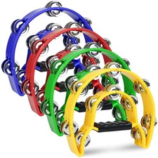 4 Pack Double Row Tambourine for Adults, 9" Half Moon Tambourines Bulk for Ch...