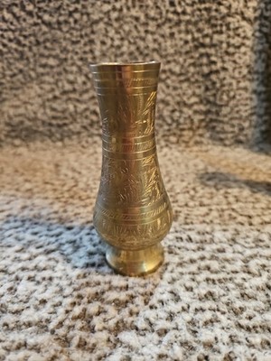 Vintage Brass Etched/Engraved Bud Vase Handcrafted.