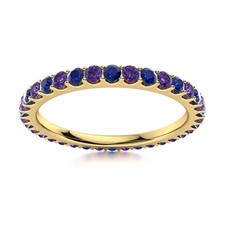Full Eternity Round Amethyst Blue Sapphire 925 Silver Gold Plated Women Ring