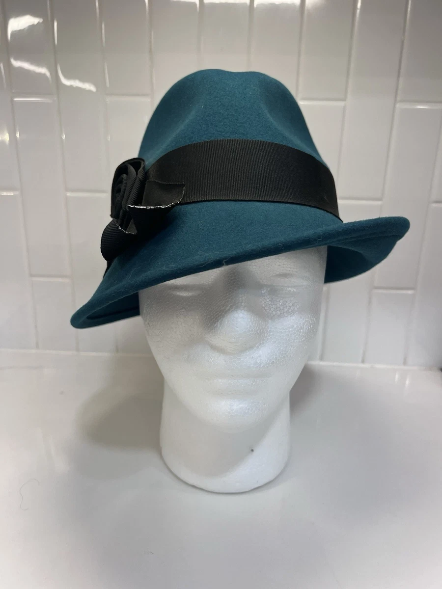 Geo W Bollman Peachfelt Wool Fedora Hat Teal Green Pheasant Feather Made in USA s-l400.jpg main image 2