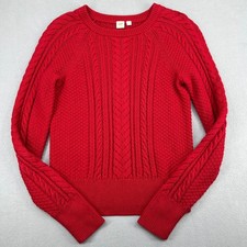 GAP For Good Womens Red Cable Knit Cotton Crew Neck Sweater Small