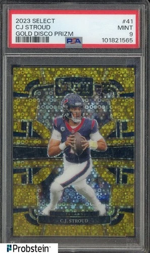 2023 Panini Select Gold Disco Prizm #41 CJ Stroud Texans RC Rookie 1/10 PSA 9