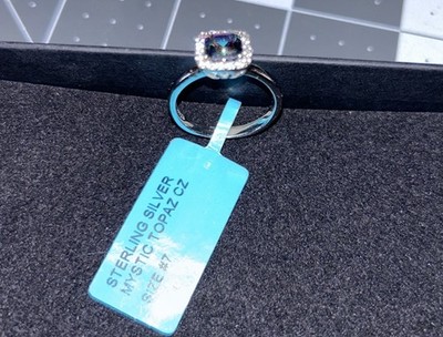 925 Sterling Silver Mystic Topaz CZ Halo Ring Size 7 Rainbow Gemstone NEW
