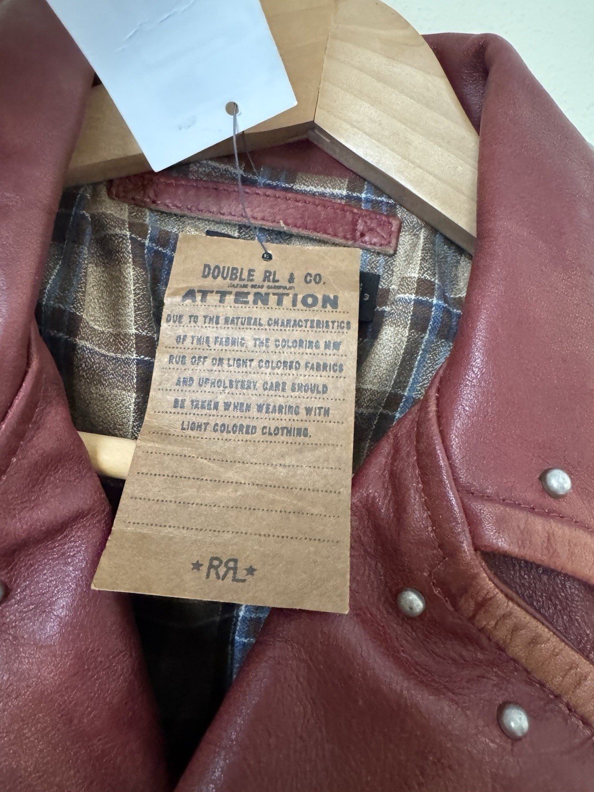 RRL Double RL Ralph Lauren New Studded Leather Moto Jacket Distressed Red Size 3 image 6