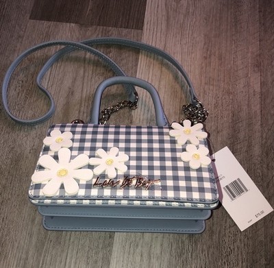 Luv Betsey Betsey Johnson LBEVIE Blue & White Gingham Crossbody Bag Flowers NWT