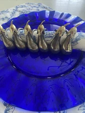 VTG  JOIE DE VIVRE  MCM 6 NAPKIN EGGPLANT NAPKIN RINGS SILVER AND GOLD