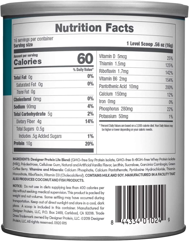 Designer Wellness, Lite, Bajo en Calorías Natural 9.03 Onzas (Pack de 1) Foto 2 de 4