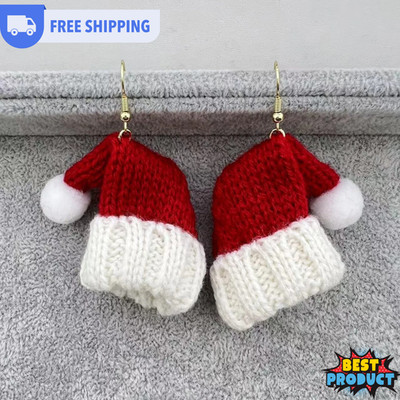 1Pair Christmas Hat Shaped Earrings Fashionable Xmas Ear Stud For Women, Girls