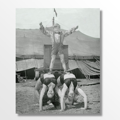 Vintage Circus Acrobats, Boy Balancing on Women Giclee Fine Art Print