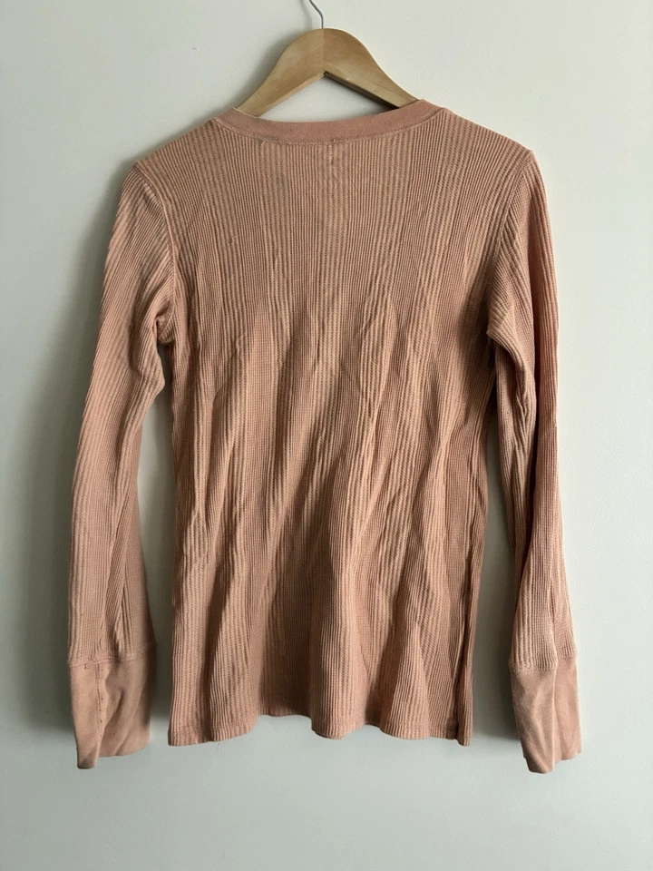 Camisa térmica Henley de manga larga de algodón liso melocotón tejido gofre Aerie para mujer M Foto 4 de 4