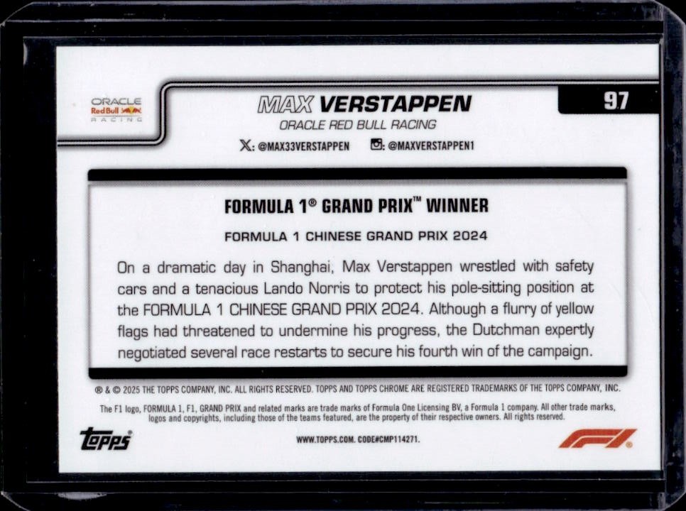 2025 Topps Chrome F1 Formula 1 Logofractor Max Verstappen #97 view 2