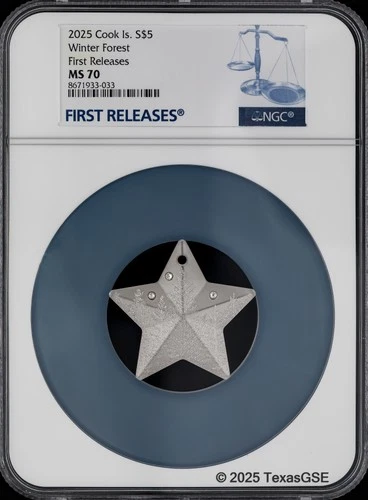 2025 Cook Islands Silver 1oz $5 Winter Forest Ornament NGC MS70 - First Release