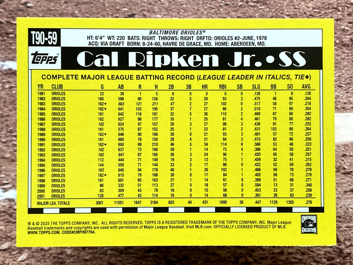 2025 Topps 35th Anniversary Cal Ripken Jr #T90-59 Baltimore