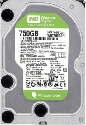 FESTPLATTE WESTERN DIGITAL WD7500AARS 750GB 5400U/min 64MB SATA III 3.5'' Zoll