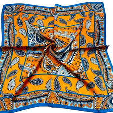26"X26"Orange Paisley Print Pure Mulberry Satin Silk12momme Scarf65x65cm 5-30