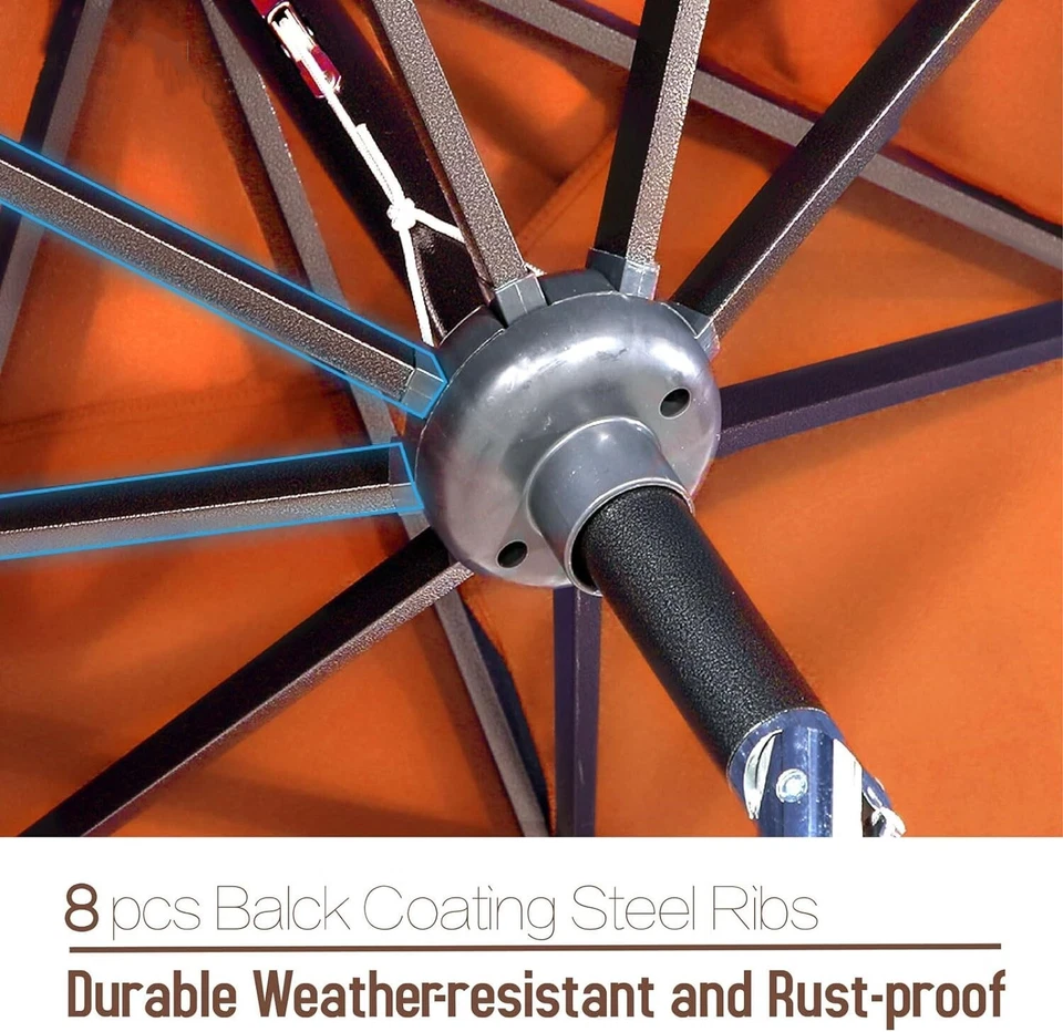 9ft Patio Umbrella with LED Solar Lights Outdoor Market Beach Umbrella Orange - Image 2 of 4