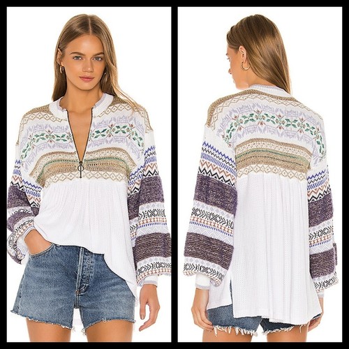 Free People Women's White Cozy Cottage Half Zip Sweater M NWT - Picture 2 of 7