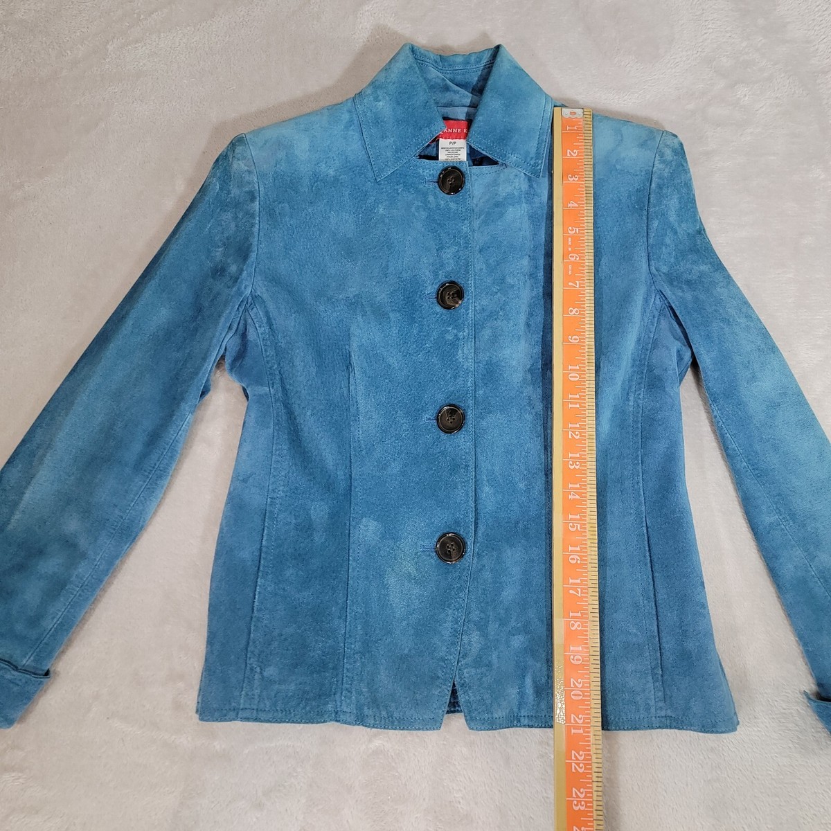 AK Anne K Jacket Womens PP Blue Suede Button Up Cuff Sleeve Soft 